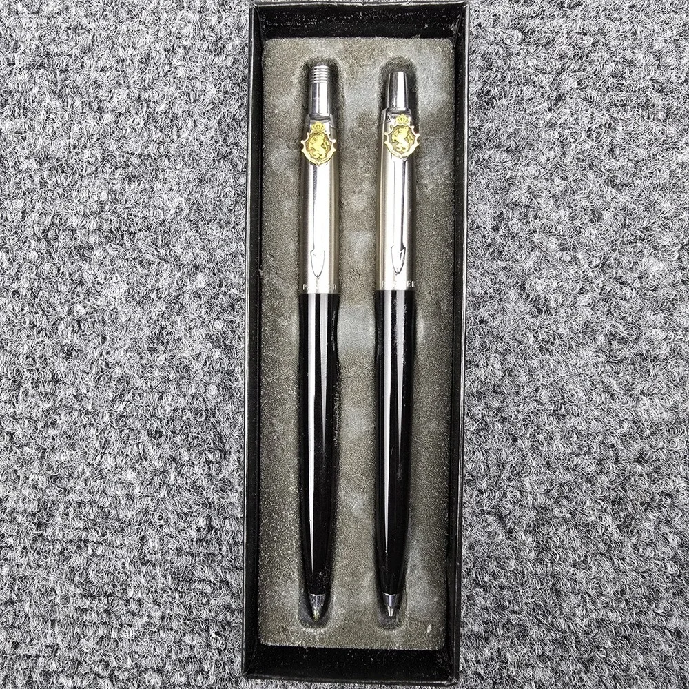 Vintage Parker‎ Pen & Pencil Set Lions Crest Black Boxed Matching Pair